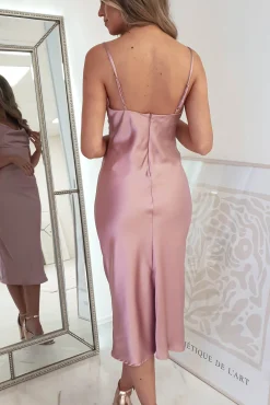Natalie Satin Cowl Neck Midi Dress | Mauve