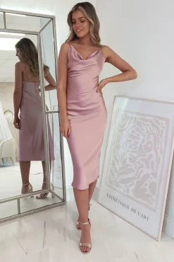 Natalie Satin Cowl Neck Midi Dress | Mauve