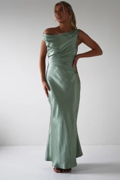 Nela Soft Off The Shoulder Maxi Dress | Sage