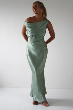 Nela Soft Off The Shoulder Maxi Dress | Sage