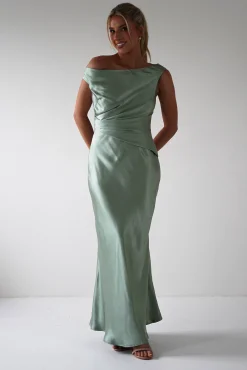 Nela Soft Off The Shoulder Maxi Dress | Sage