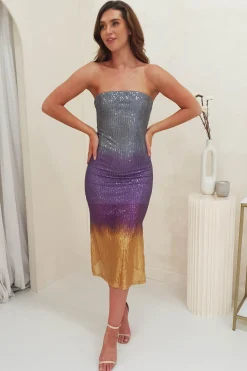 Neva Sequin Stapless Midi Dress | Grey Ombre