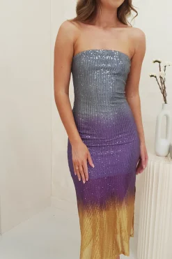 Neva Sequin Stapless Midi Dress | Grey Ombre