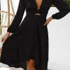 Nicola Satin Tie Front Midi Dress | Black