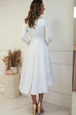 Nicola Satin Tie Front Midi Dress | White