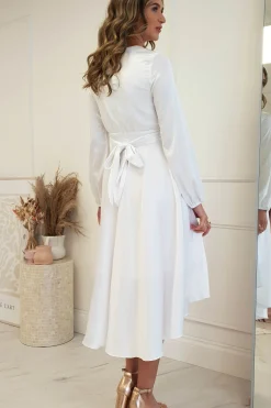 Nicola Satin Tie Front Midi Dress | White