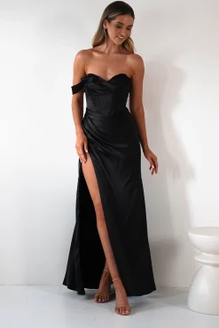 Nicolette Soft Satin Maxi Gown | Black