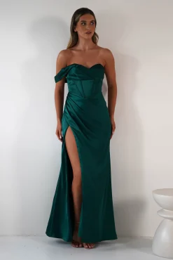 Nicolette Soft Satin Maxi Gown | Emerald Green