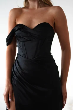 Nicolette Soft Satin Maxi Gown | Black