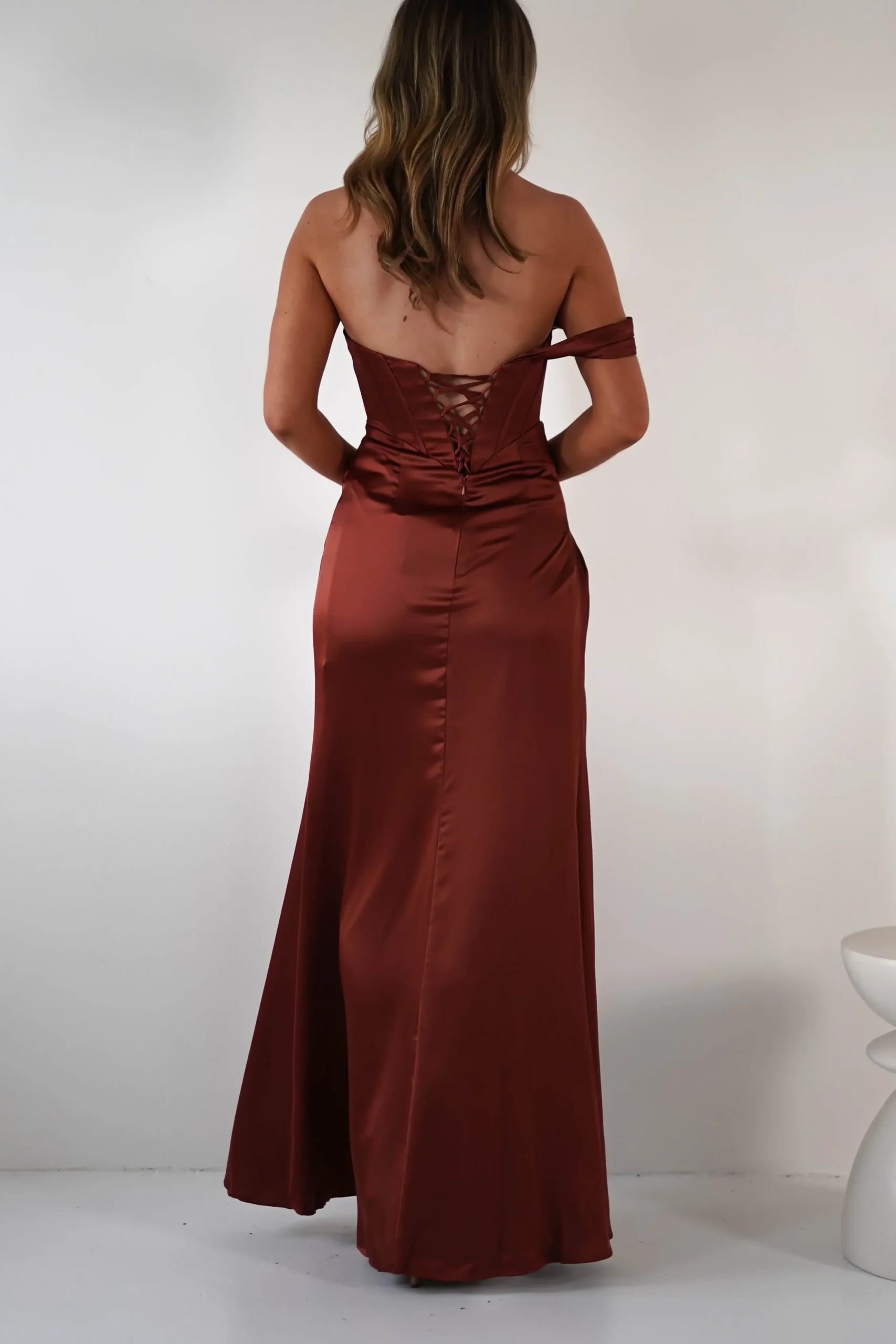Nicolette Soft Satin Maxi Gown | Rust