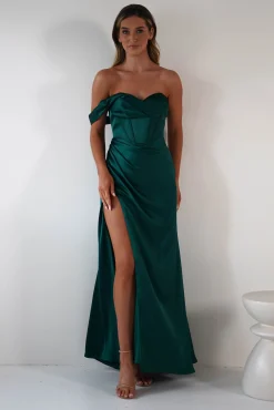 Nicolette Soft Satin Maxi Gown | Emerald Green