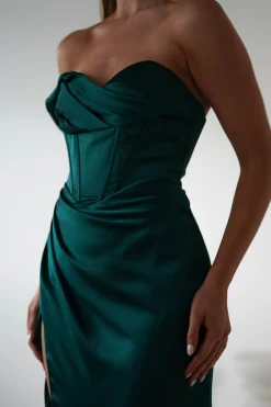 Nicolette Soft Satin Maxi Gown | Emerald Green
