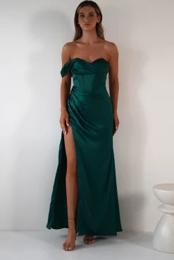 Nicolette Soft Satin Maxi Gown | Emerald Green