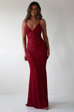 Nina Beaded Bodycon Gown | Red