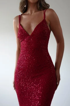 Nina Beaded Bodycon Gown | Red