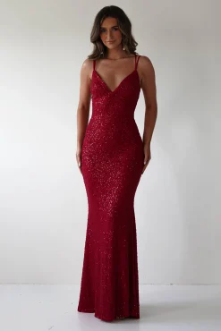 Nina Beaded Bodycon Gown | Red