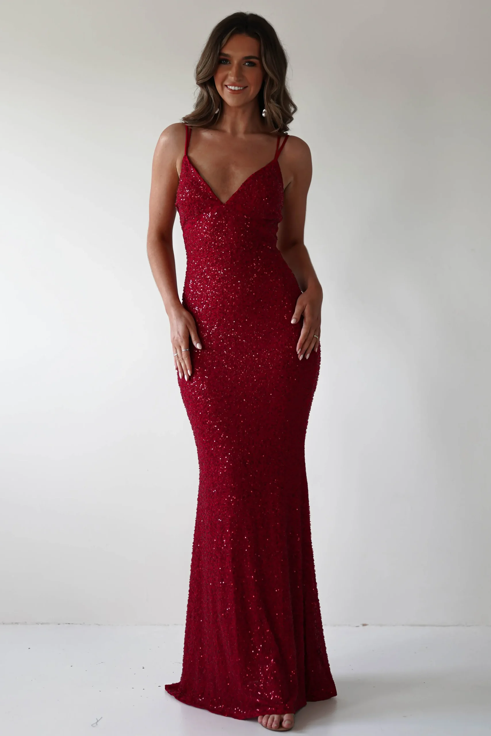 Nina Beaded Bodycon Gown | Red