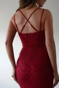 Nina Beaded Bodycon Gown | Red