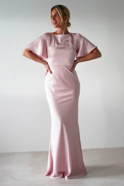 Olivia Soft Matte Satin Maxi Dress | Blush Pink