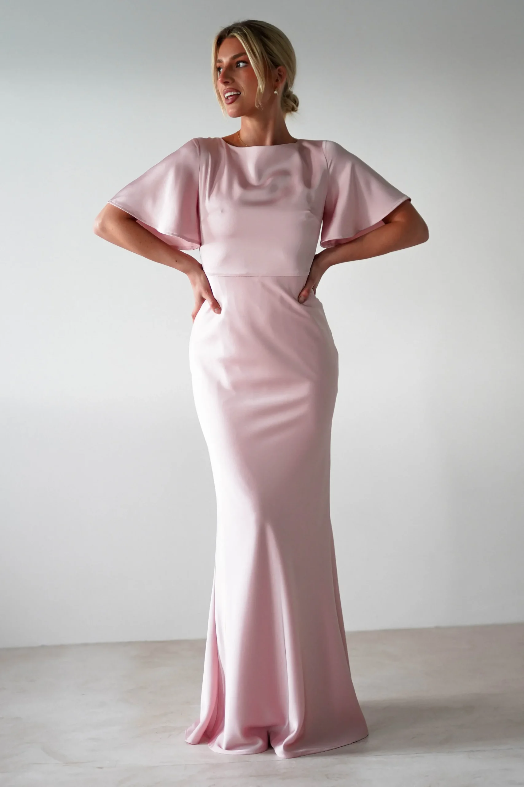 Olivia Soft Matte Satin Maxi Dress | Blush Pink