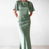 Olivia Soft Matte Satin Maxi Dress | Olive