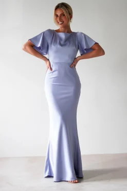 Olivia Soft Matte Satin Maxi Dress | Periwinkle Blue