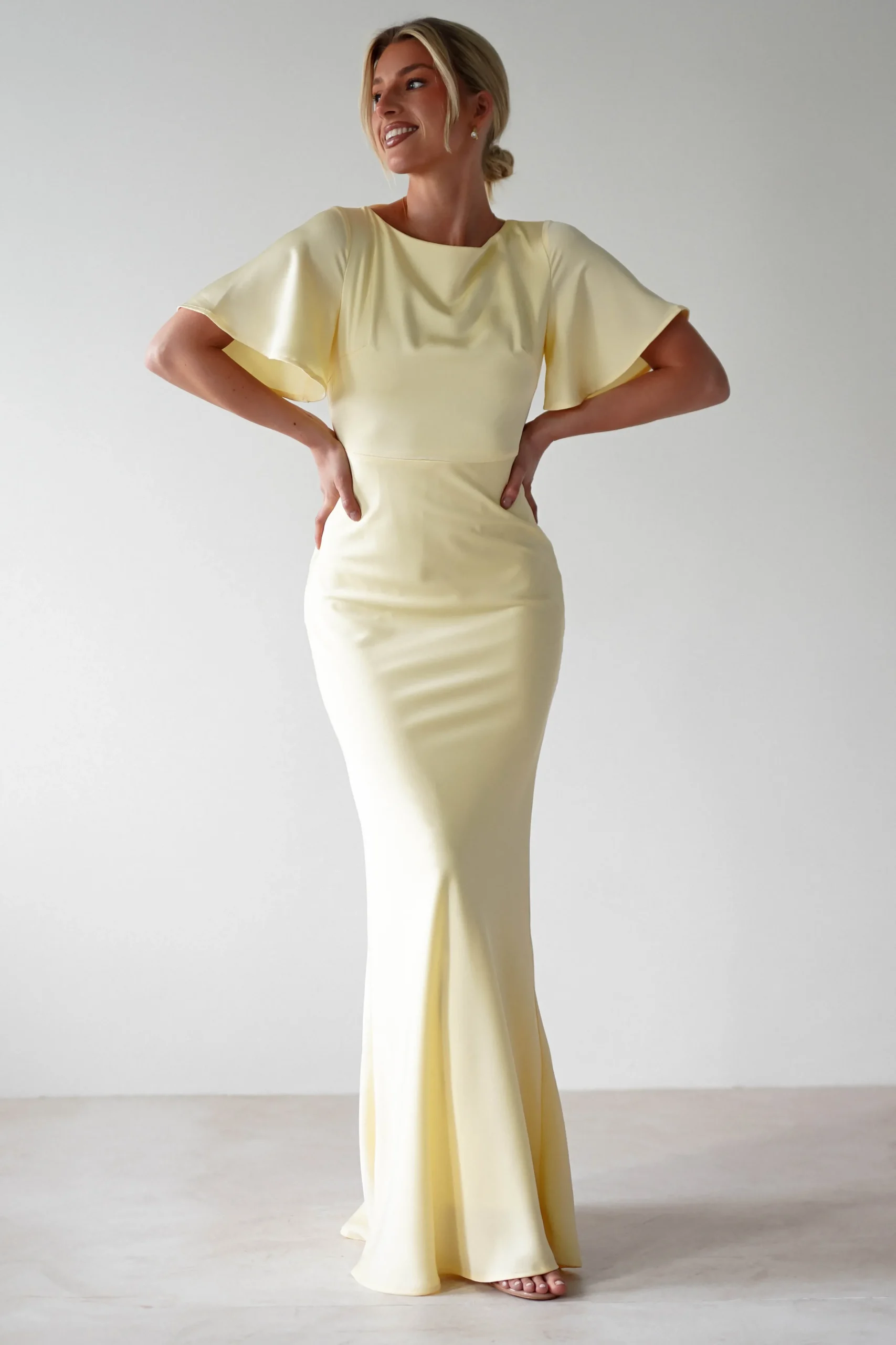 Olivia Soft Matte Satin Maxi Dress | Yellow