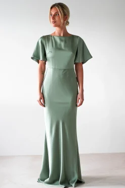 Olivia Soft Matte Satin Maxi Dress | Olive