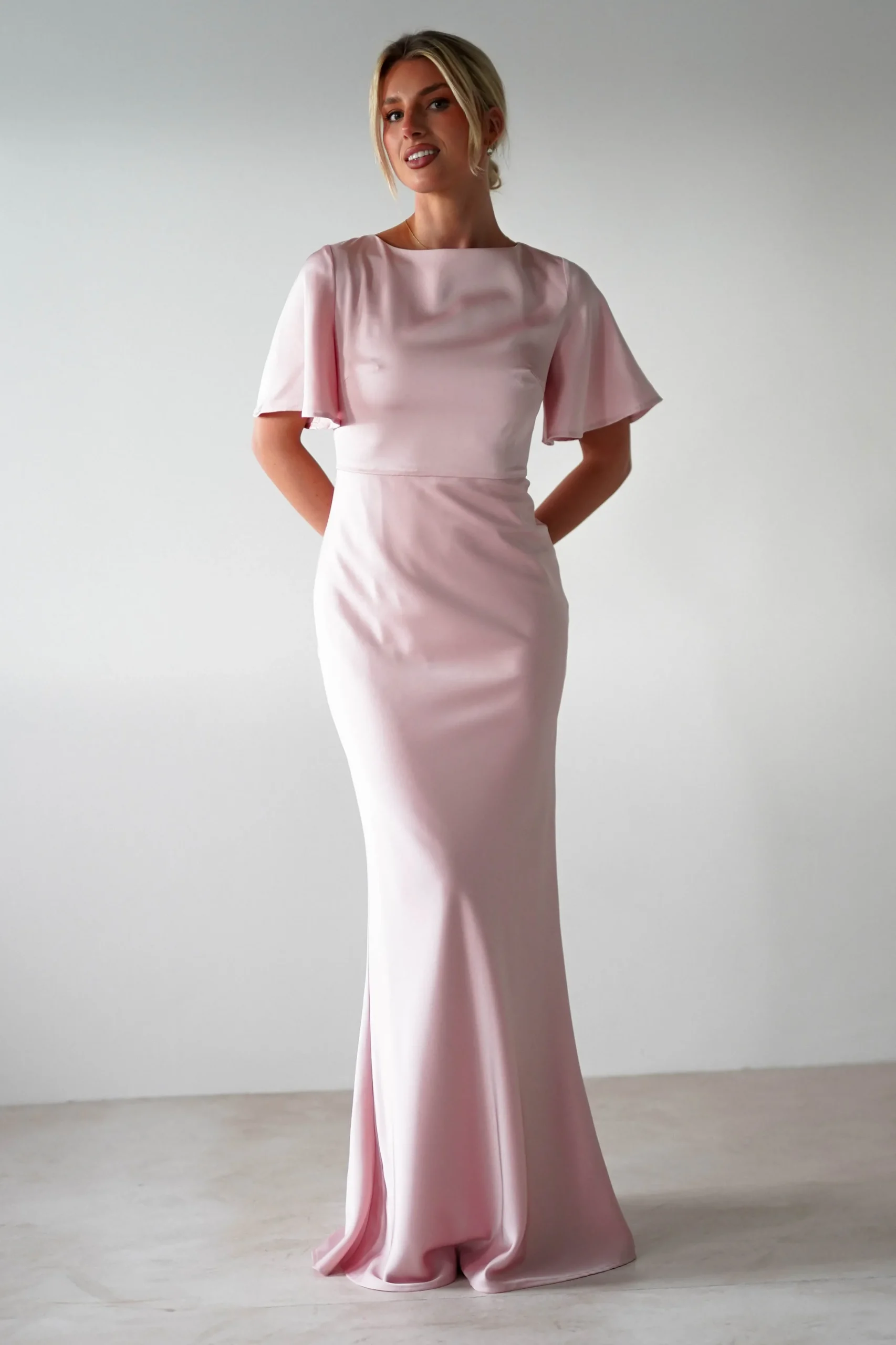 Olivia Soft Matte Satin Maxi Dress | Blush Pink