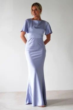 Olivia Soft Matte Satin Maxi Dress | Periwinkle Blue