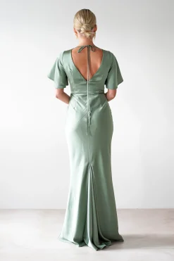 Olivia Soft Matte Satin Maxi Dress | Olive