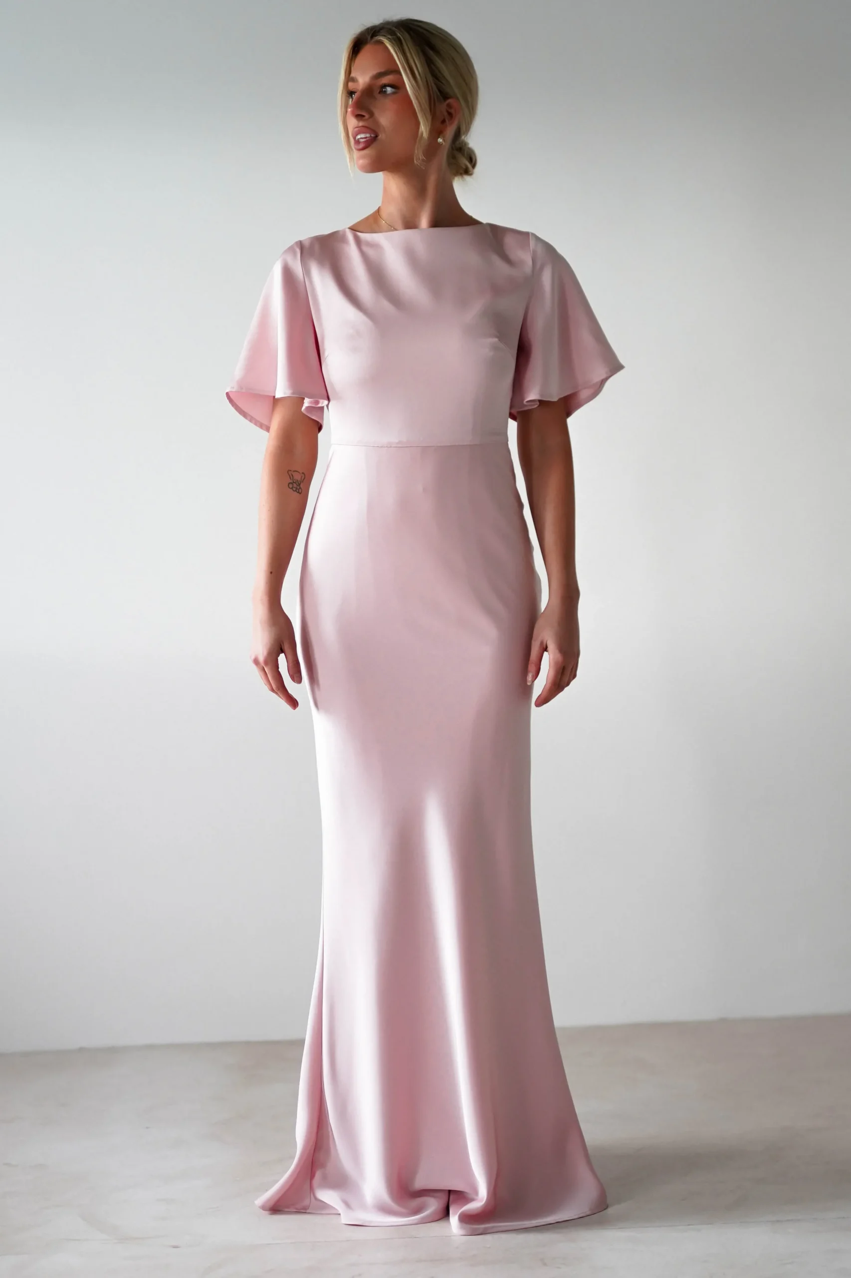Olivia Soft Matte Satin Maxi Dress | Blush Pink
