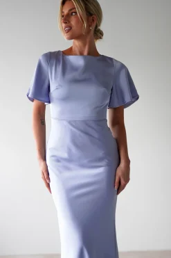 Olivia Soft Matte Satin Maxi Dress | Periwinkle Blue