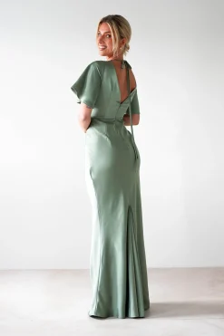 Olivia Soft Matte Satin Maxi Dress | Olive