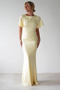 Olivia Soft Matte Satin Maxi Dress | Yellow