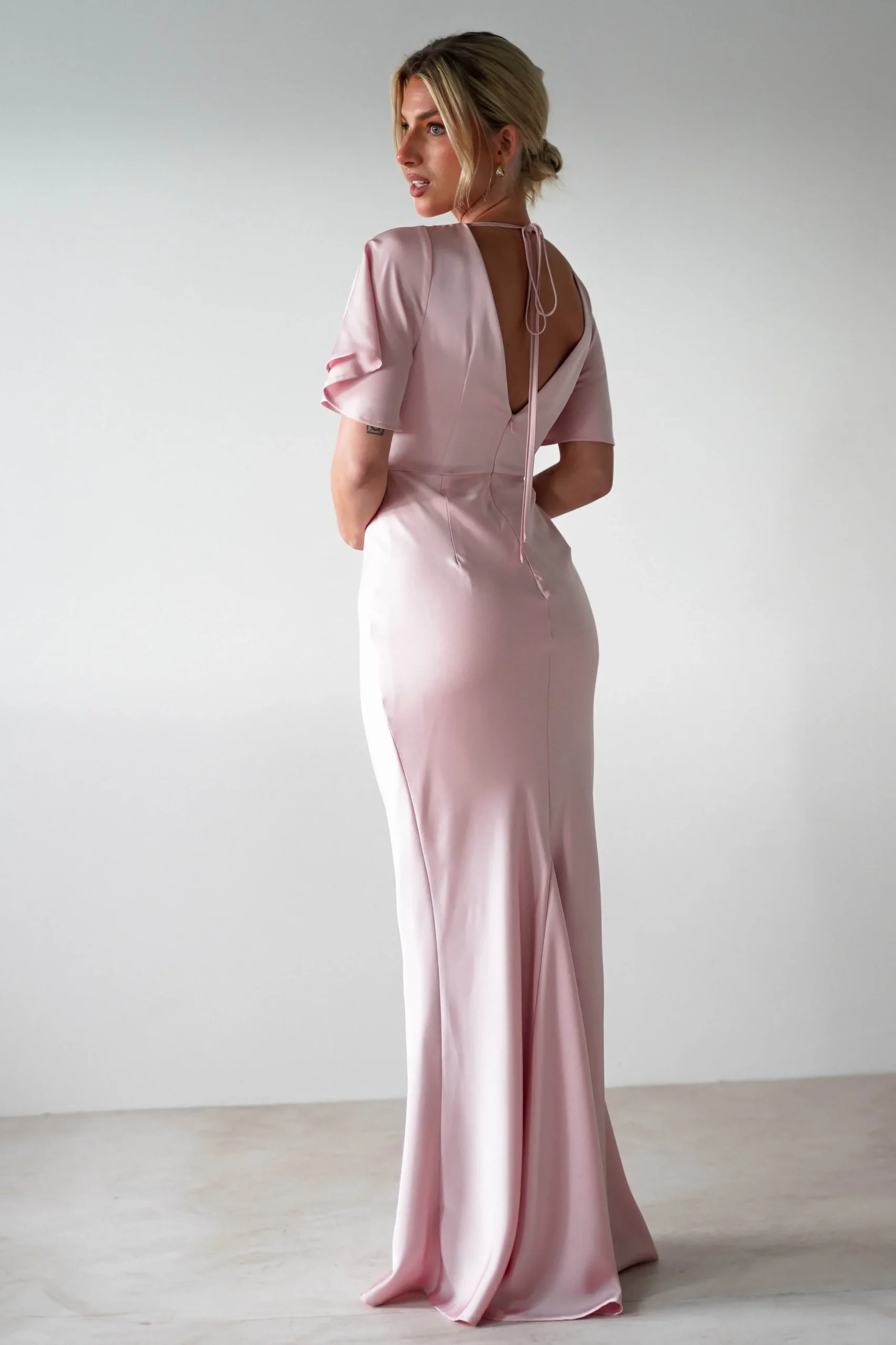 Olivia Soft Matte Satin Maxi Dress | Blush Pink