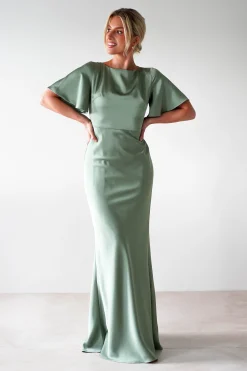 Olivia Soft Matte Satin Maxi Dress | Olive