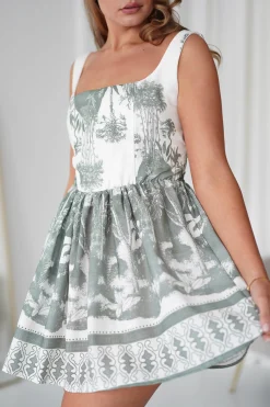 Ophelia Printed Mini Dress | Green/White