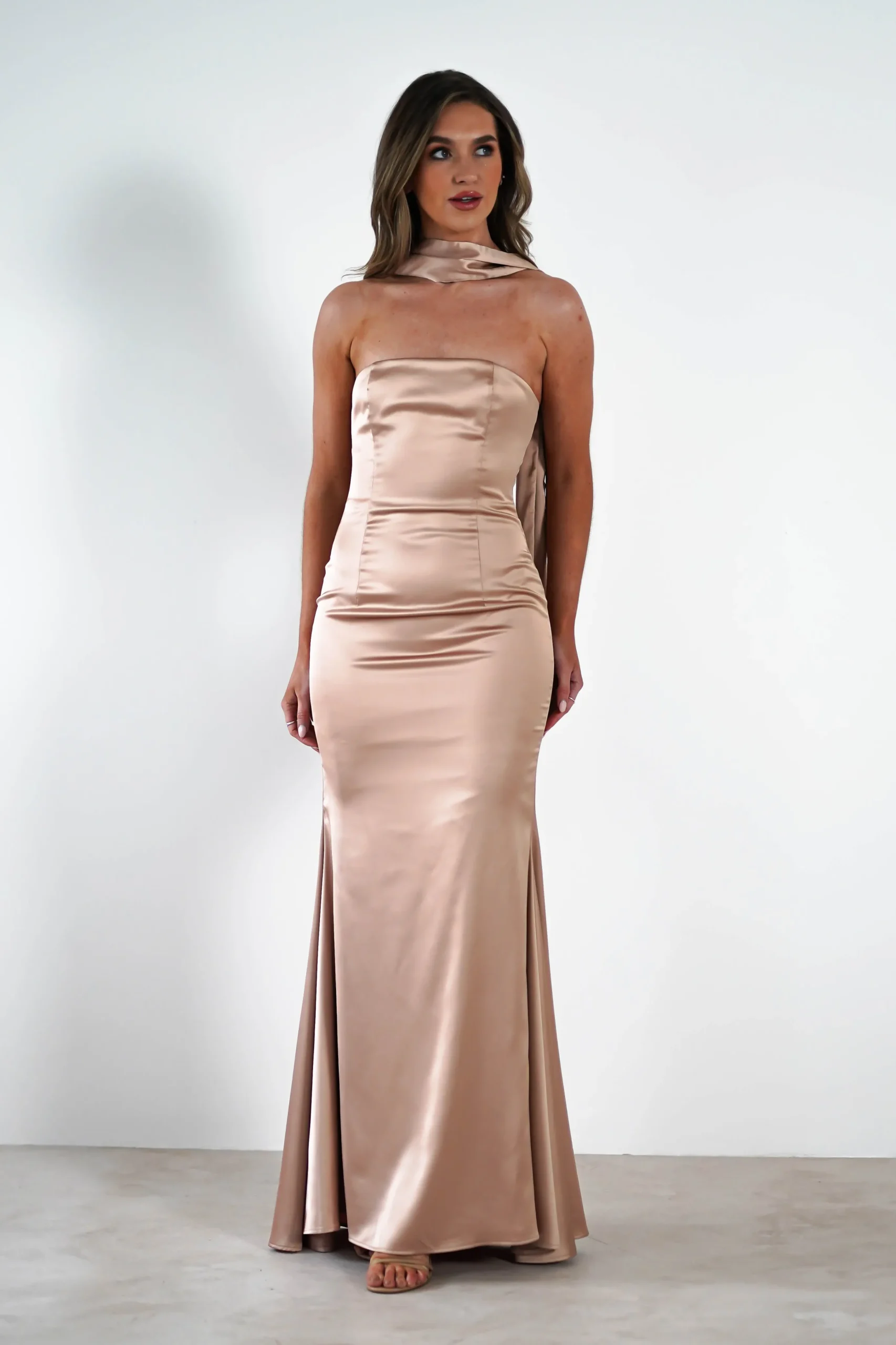Orellia Satin Strapless Maxi Dress | Gold