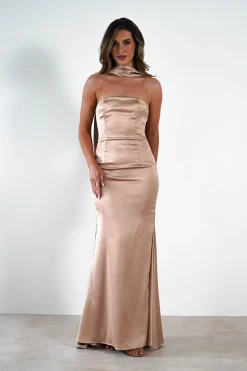Orellia Satin Strapless Maxi Dress | Gold