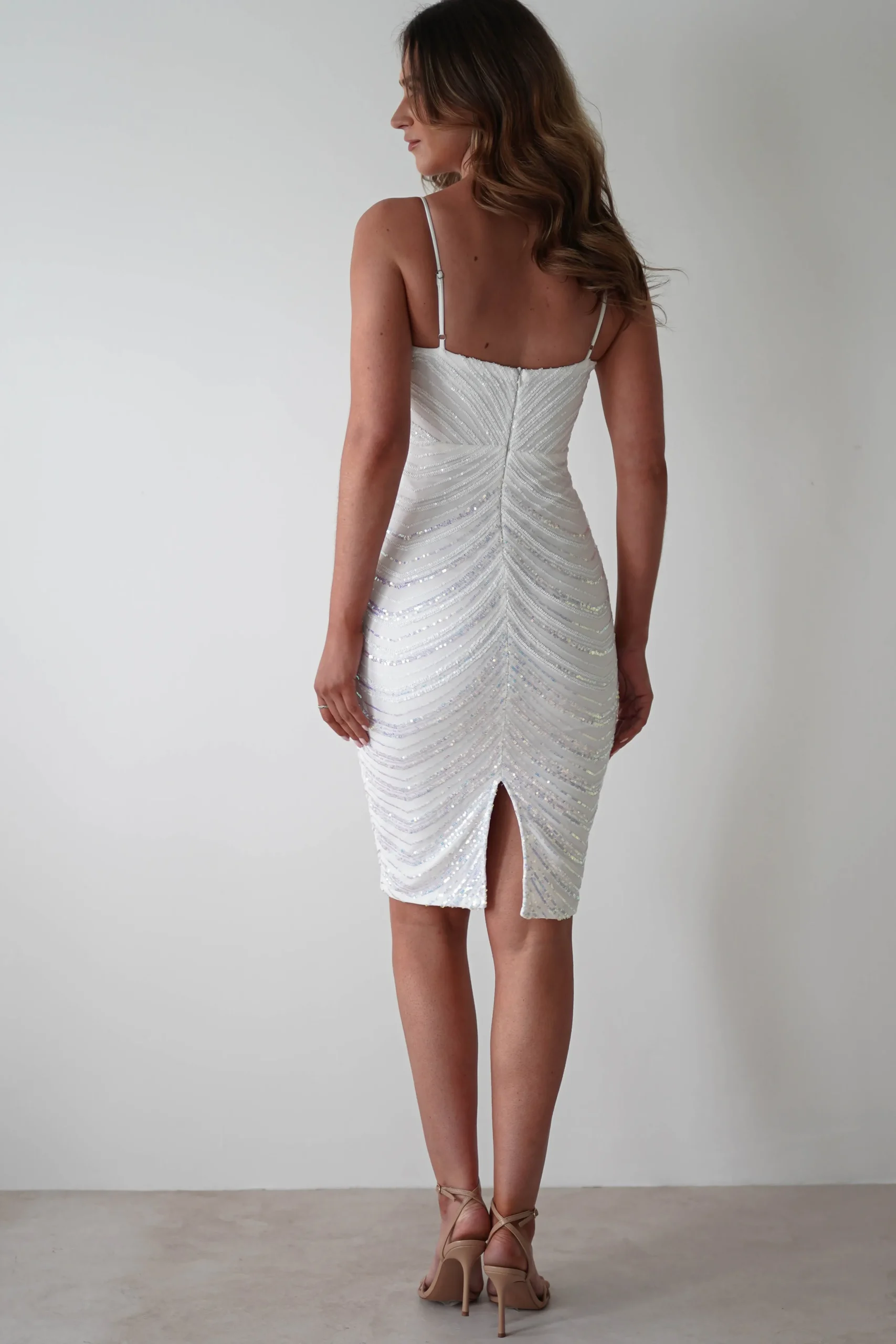 Palmira Sequin Midi Dress | White Iridescent