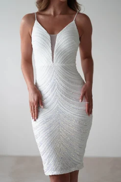Palmira Sequin Midi Dress | White Iridescent