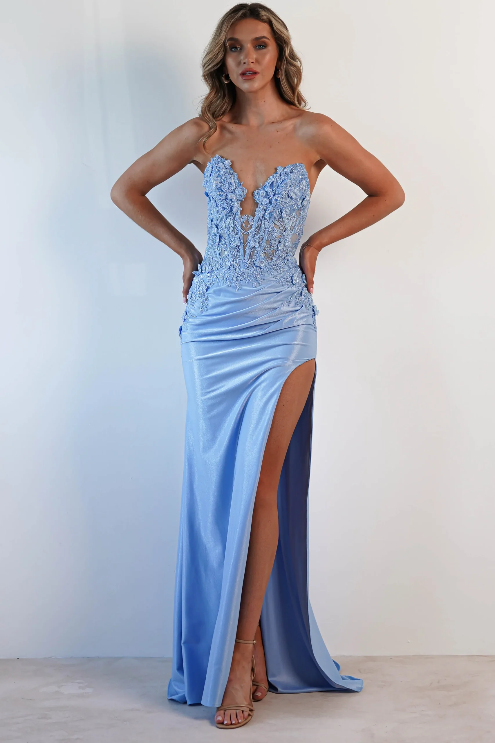 Perla Embellished Gown | Light Blue