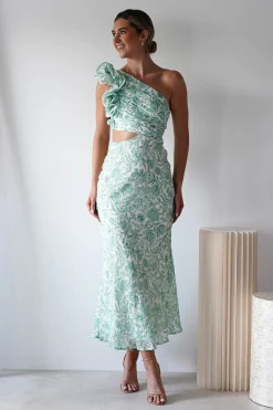 Pertunia Cut Out Midaxi Dress | Green Print