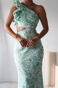 Pertunia Cut Out Midaxi Dress | Green Print