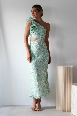 Pertunia Cut Out Midaxi Dress | Green Print
