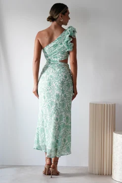 Pertunia Cut Out Midaxi Dress | Green Print