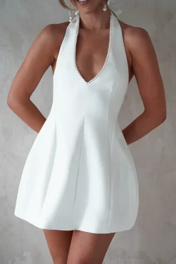 Peyton Pearl Detail Mini Dress | White
