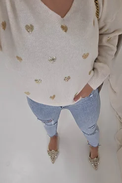 Pia Sequin Heart Detail Jumper | Beige
