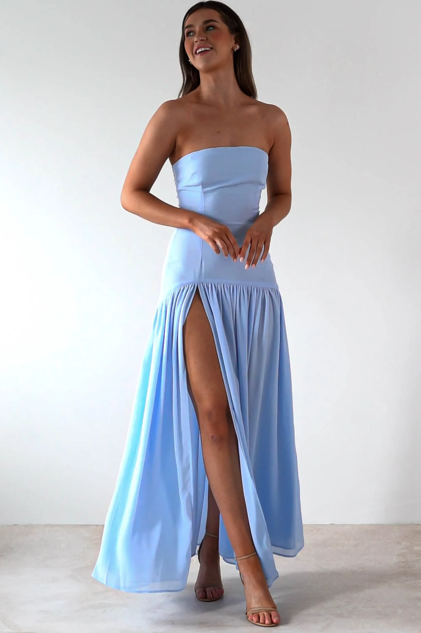 Polinna Strapless Chiffon Maxi Dress | Blue